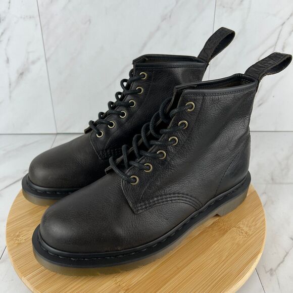 Dr. Doc Martens 101 Harvest Mens Size 9 Black Leather Combat Moto Boots Shoes - Picture 3 of 9